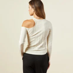 MONROW Flat Rib Asymmetric Long Sleeve OFFWHITE Shop
